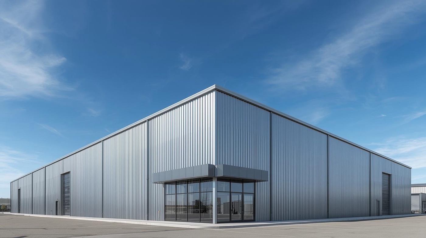 Interior of a steel building under construction supplied by Metal Warehouse Inc. in North Texas