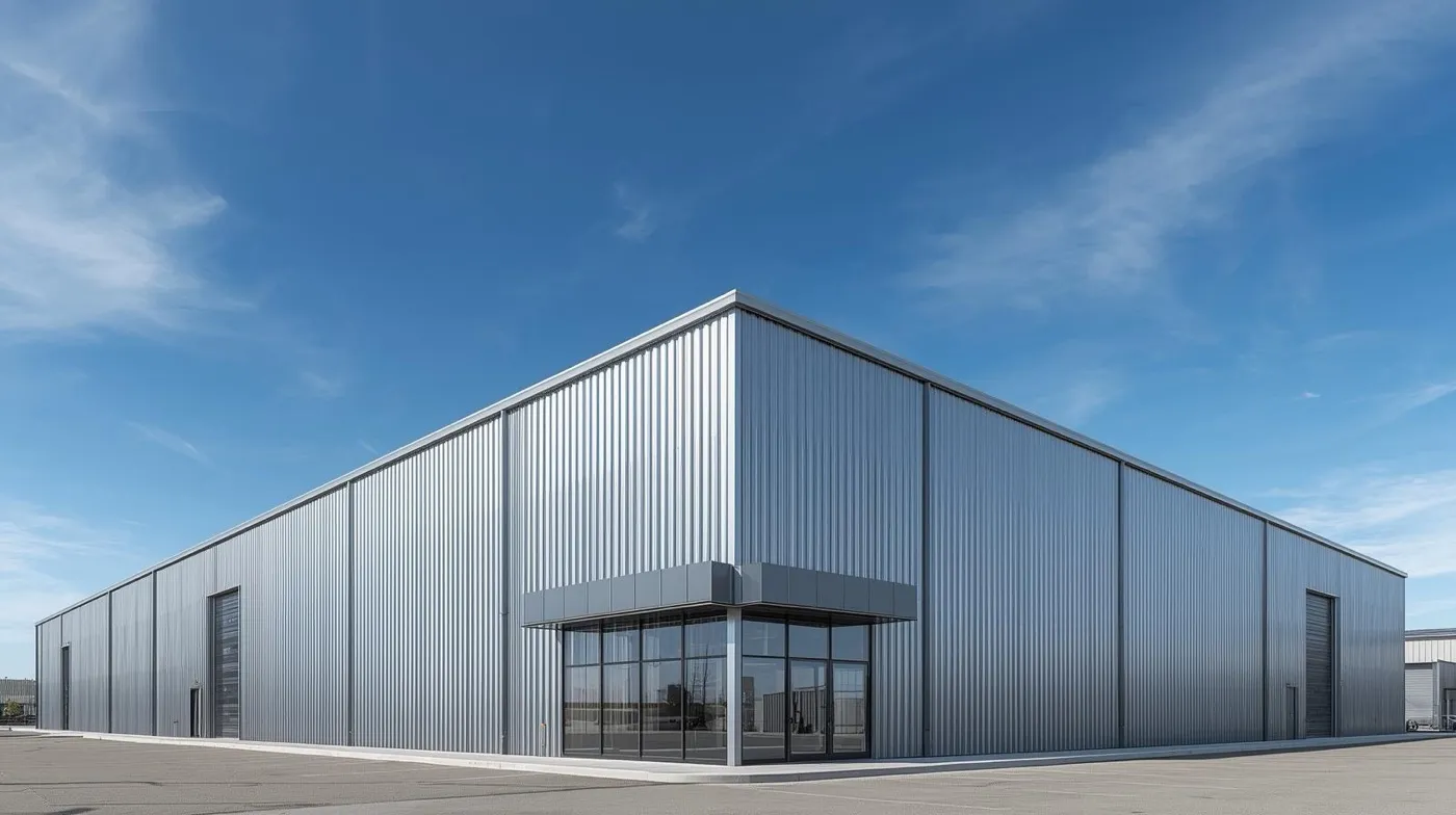 Interior of a steel building under construction supplied by Metal Warehouse Inc. in North Texas