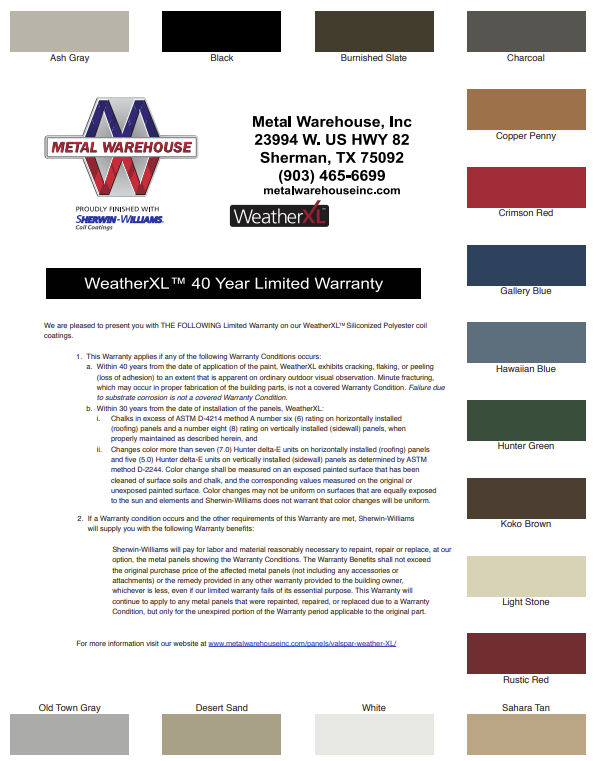 WeatherXL™ 40 Year Limited Warranty
